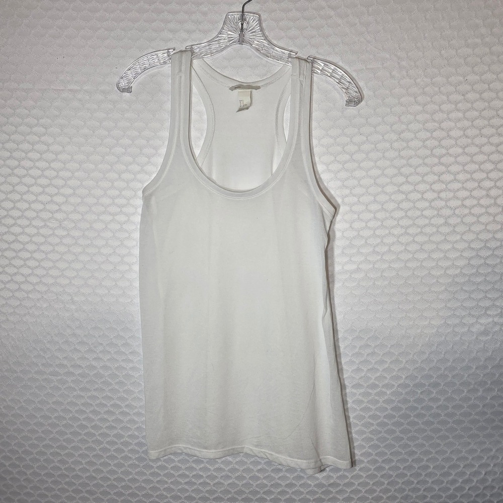 HM Basic Racerback Tank Top Womens Small White Sheer Scoop Neck Layering Shirt